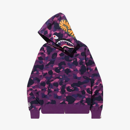 BAPE Color Camo Detachable Shark Full Zip Hoodie Purple