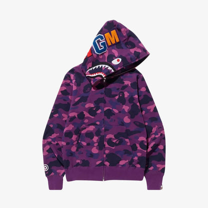 BAPE Color Camo Detachable Shark Full Zip Hoodie Purple